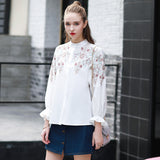Quintina 2017 New Fashion Vintage Long Sleeve Embroidery Women Tops Mandarin Collar Spring Women Blouse Casual Lady Shirt