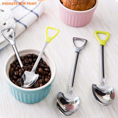 New Stainless Steel Spoon S M Size Shovel Shape Design Coffee Ice Cream Soup Honey Spoon Long Handle Tea Spoons for Kids