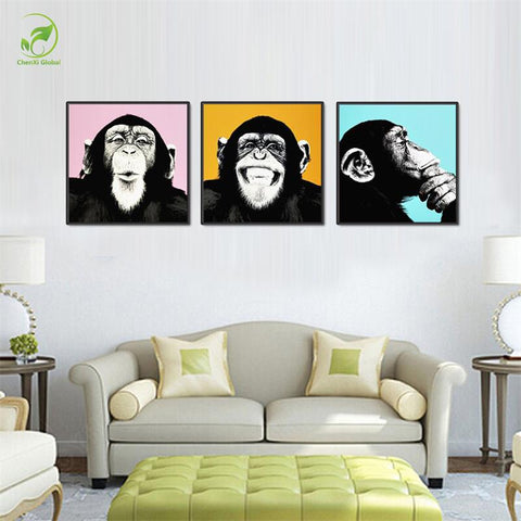 3pcs Melamine Sponge Board Canvas Oil Painting Picture Funny Monkey Frame Living Room Wall Art Paint Animal Prints On Canvas Art