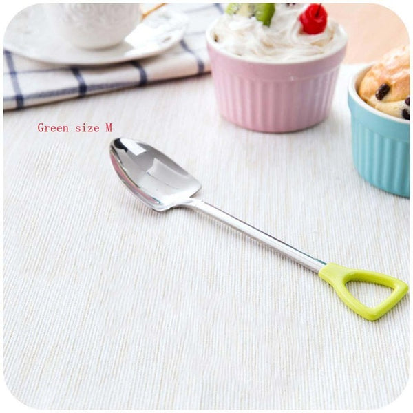 New Stainless Steel Spoon S M Size Shovel Shape Design Coffee Ice Cream Soup Honey Spoon Long Handle Tea Spoons for Kids