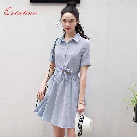 Quintina New Fashion OL Office Dress Summer Lady Dress Short Sleeve Mini Vintage Women Dress Vestidos Casual Dress