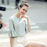 New Arrival Summer Women Top Tees Candy Color Women T-Shirt Half Flare Sleeve Casual Style Loose Tops Women Shirts