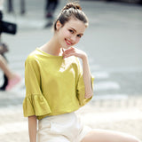 New Arrival Summer Women Top Tees Candy Color Women T-Shirt Half Flare Sleeve Casual Style Loose Tops Women Shirts