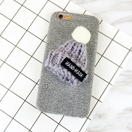 DIY Cute Hat Fuzzy Plush Winter Soft TPU Phone Back Cover Cases For iPhone 7 For iPhone 6 6S 7 Plus Phone Bags & Case YC2075