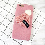 DIY Cute Hat Fuzzy Plush Winter Soft TPU Phone Back Cover Cases For iPhone 7 For iPhone 6 6S 7 Plus Phone Bags & Case YC2075