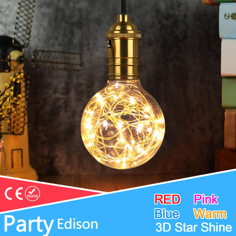 3D Star/Colour Fairy G95 Led Edison Light E27 220v LED Bulb Lamp String Filament Retro Glass Lampara Ampoule Christmas Wedding