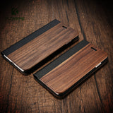 Bamboo Leather Flip Phone Case For iPhone 7 6 6s Natural Wood Protector Cover For iPhone 7 6 6s Plus Card Slot Wallet Case Coque