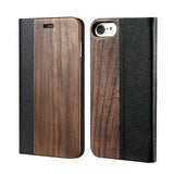 Bamboo Leather Flip Phone Case For iPhone 7 6 6s Natural Wood Protector Cover For iPhone 7 6 6s Plus Card Slot Wallet Case Coque
