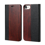 Bamboo Leather Flip Phone Case For iPhone 7 6 6s Natural Wood Protector Cover For iPhone 7 6 6s Plus Card Slot Wallet Case Coque