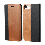Bamboo Leather Flip Phone Case For iPhone 7 6 6s Natural Wood Protector Cover For iPhone 7 6 6s Plus Card Slot Wallet Case Coque