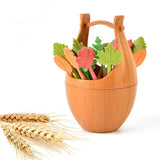 FHEAL 16pcs Green Biodegradable Wheat Straw Leaves Fruit Fork Set Party Cake Salad Vegetable Forks Picks Table Decor Tools