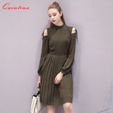 2017 Quintina New Fashion Women Chiffon Dress Knee-Length Stand Collar Lady Dresses Vestidos Women Clothing Spring Vintage Dress