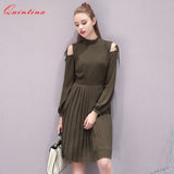2017 Quintina New Fashion Women Chiffon Dress Knee-Length Stand Collar Lady Dresses Vestidos Women Clothing Spring Vintage Dress