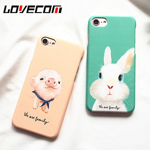 LOVECOM Hot Cartoon Pig Rabbit Frosted Hard PC Phone Back Cover Case For iPhone 5 5S SE 6 6S 7 Plus New Capa Coque Shells