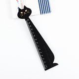 3PCS Creative Cute Wood Animal Straight Ruler Lovely Cat Shape Ruler Gift for Kids School Supplies Stationery Black Yellow