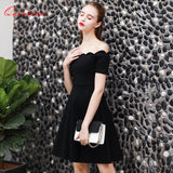 Quintina New Fashion Women Dress Vintage Summer Slash Neck Mini Dress Vestidos Office Dress Super Elastic A-line Prom Dresses