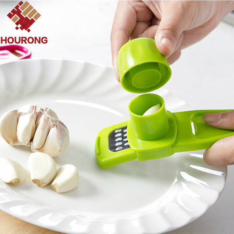 Hourong 1Pc Multi-functional Plastic+Stainless Steel Grinding Garlic Presses Kitchen Gadgets Cooking Tools  Chopper Cutter Hand