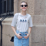 Fashion Casual T-Shirt Summer Loose Style Top Tees  New Women Hole Tops O Neck Short Sleeve Cartoon Summer Printed T-Shirts