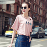 Fashion Casual T-Shirt Summer Loose Style Top Tees  New Women Hole Tops O Neck Short Sleeve Cartoon Summer Printed T-Shirts