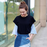 2017 Summer T Shirt Hollow Out Fashion Loose Top Tees Ladies Tops Sleeve Patchwork Women T-shirt