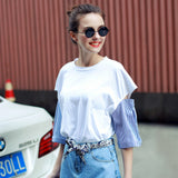 2017 Summer T Shirt Hollow Out Fashion Loose Top Tees Ladies Tops Sleeve Patchwork Women T-shirt