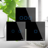 EU/UK Standard SESOO Touch Switch 1 Gang/2 Gang/3 Gang 1 Way,Single Fireline Wall Light Switch,Black Crystal Tempered Glass