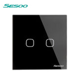 EU/UK Standard SESOO Touch Switch 1 Gang/2 Gang/3 Gang 1 Way,Single Fireline Wall Light Switch,Black Crystal Tempered Glass
