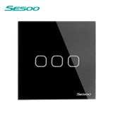 EU/UK Standard SESOO Touch Switch 1 Gang/2 Gang/3 Gang 1 Way,Single Fireline Wall Light Switch,Black Crystal Tempered Glass