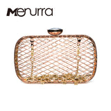 Unique fashion design personality hollow metal cages party clutch evening bag shoulder bag ladies handbag messenger bags purse