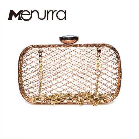 Unique fashion design personality hollow metal cages party clutch evening bag shoulder bag ladies handbag messenger bags purse