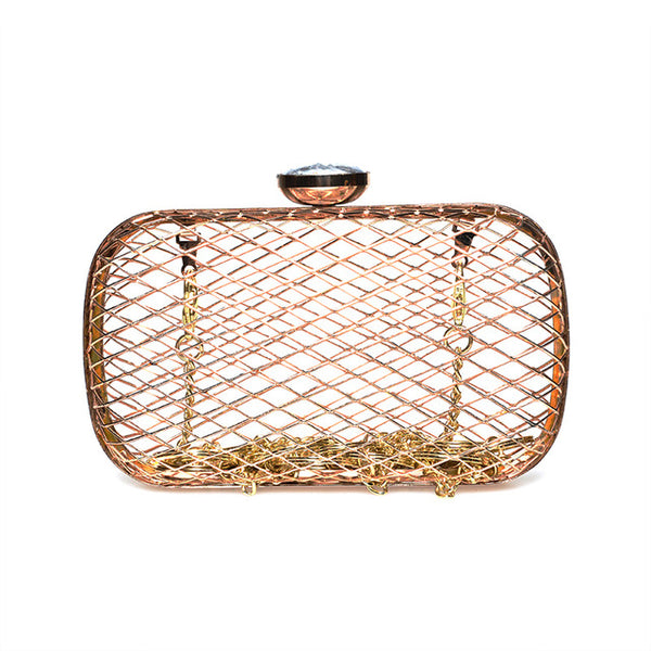 Unique fashion design personality hollow metal cages party clutch evening bag shoulder bag ladies handbag messenger bags purse