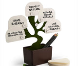 Desk Tree Bonsai Stationery/Office Notes Folder Pen Holder/Message Block Organize Notepads/5 Flower Magnetic Clip+Green Papers