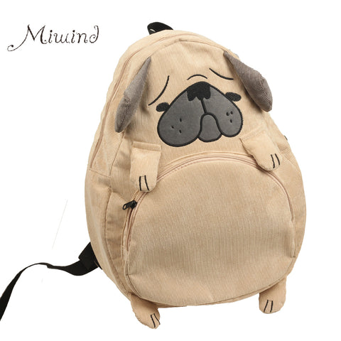 Vintage Cute Designer Dog Fox Ear Embroidery Corduroy Canvas Women Backpack School Notebook Bag Girls Rucksack Travel Mochila