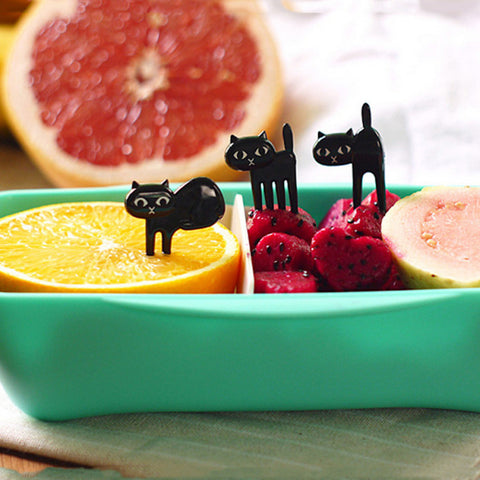 6 PCs Little Black Cat Fruit Forks/ Cute Cartoon Baby Fork /Kitten Easy Decoration Sign Happy Gifts Eco-Friendly dropship
