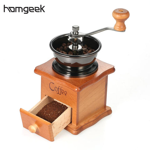 Homgeek Mini Wooden Manual Coffee Bean Grinder Burr Spice Mill for Home Kitchen Appliances