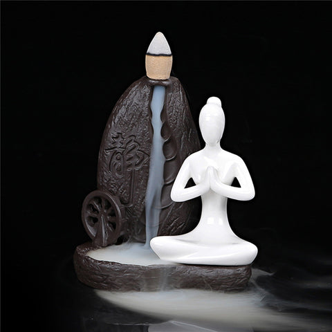 White porcelain religious buddhism backflow smoke incense burner burners crafts with incense cones for home office decoration