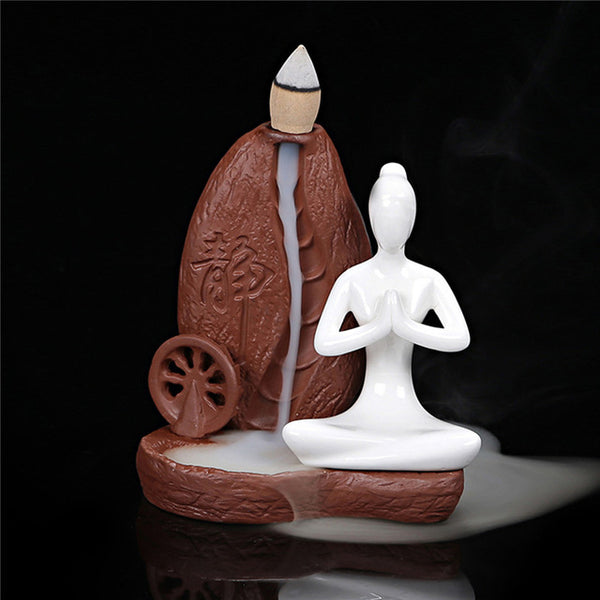 White porcelain religious buddhism backflow smoke incense burner burners crafts with incense cones for home office decoration