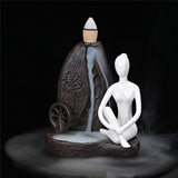 White porcelain religious buddhism backflow smoke incense burner burners crafts with incense cones for home office decoration