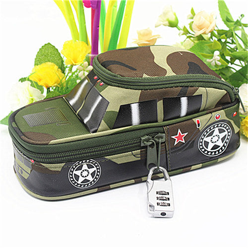 pencil case vehicle pen pouch bag with combination lock for boys Double zipper camouflage Canvas large cute school Pencil box