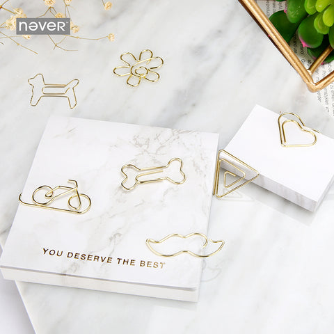 Never Marble Series Paper Clips Gold Metal Clips cute Shaped Office Accessories Kawaii Stationery Documents And Money Clip