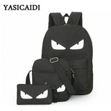 3Pcs/Sets Womens Man Luminous Black Backpacks Canvas School Book Bags Computer Backpack women student bag Large capacity mochila