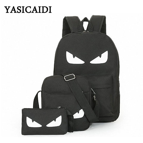 3Pcs/Sets Womens Man Luminous Black Backpacks Canvas School Book Bags Computer Backpack women student bag Large capacity mochila