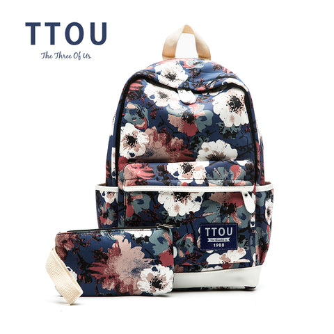 TTOU Printing Backpack Flowers Canvas Backpack Student School Bag Graffiti Backpack for Teenage Girls Fashion Travel Bags
