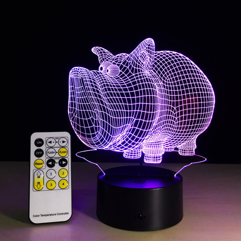 colorful pig 3d LED Night Lights 5V USB Creative Small Acrylic led table Lamp Touch Remote
