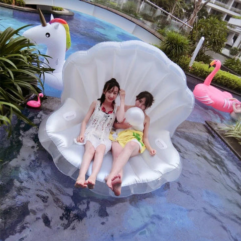 Keangel Adults Giant Pool Float Pearl Scallops Inflatable Shell Floating Mattress Lounger Pearl Ball Floating Beach Chair