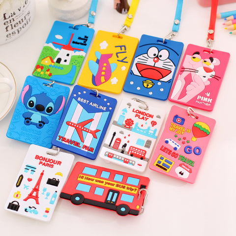 Super Cute Cartoon Car Animals Silicone Card Cover Bus Bank Id Card Case Holder with Rope 5018
