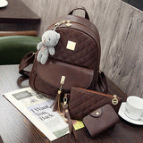 3 Pcs Bear Backpack Women Bag Diamond Lattice School Bags For Girls Backpacks For Women 2017 New Tassel Shoulder Bags Sac A Dos