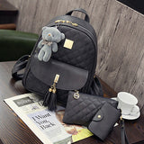 3 Pcs Bear Backpack Women Bag Diamond Lattice School Bags For Girls Backpacks For Women 2017 New Tassel Shoulder Bags Sac A Dos