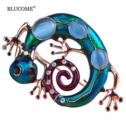 Large Blue Enamel Esmaltes Lizard Gecko Brooches Women Girls Corsages Green Brooch Diamante Embellishments Kihen Wedding Bijoux