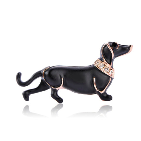 Esmalte Enamel Black Dog Brooches Crystal Shirt Dress Scarf Broches Lapel Pin Gift For Male Femme Welsh Corgi Dog Brooch Joyeria